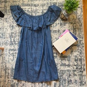 Off Shoulder Denim Colored Dress